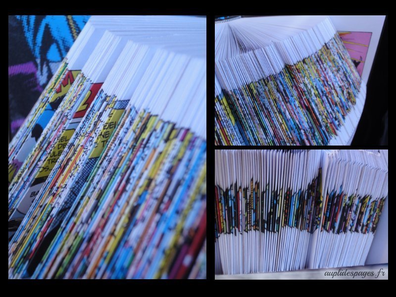 Sculpture de livre plié sur un comics (détails)